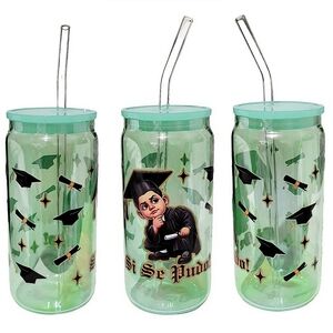 Graduation Custom Green Holographic Glass Tumbler Cup 20oz
